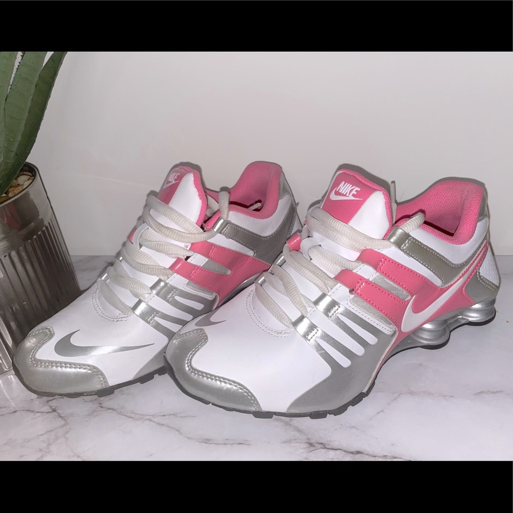 Pink and silver Nikes